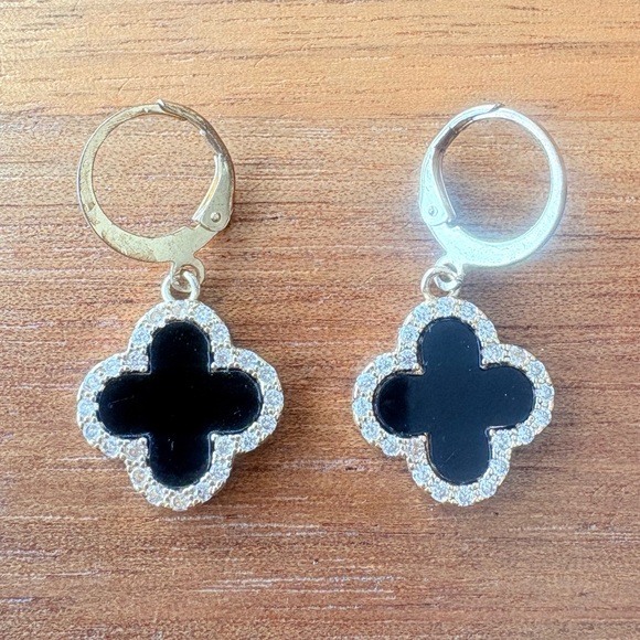 Liv Oliver Jewelry - Liv Oliver 18K Gold Plated Onyx CZ Clover Earrings